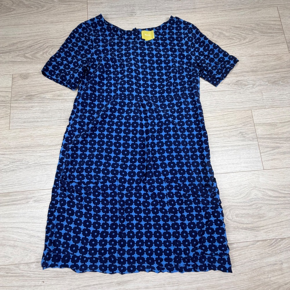 Maeve Anthropologie Blue Geometric Tile Print Short Sleeve Shift Dress Size 2
